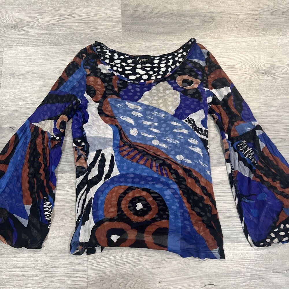 Vtg Lynn Ritchie Sheer Top Abstract Art To Wear Multi Color Large